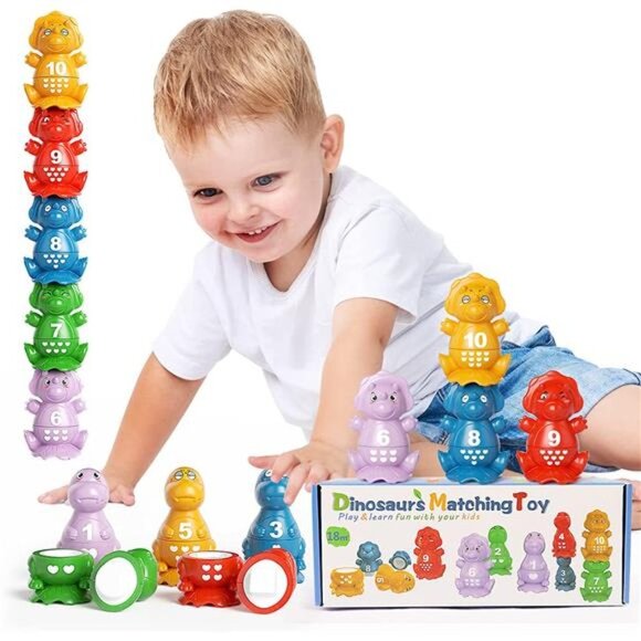 Matching Dinosaurs, Toddler Stacking Sorting Toys, Educational Preschool